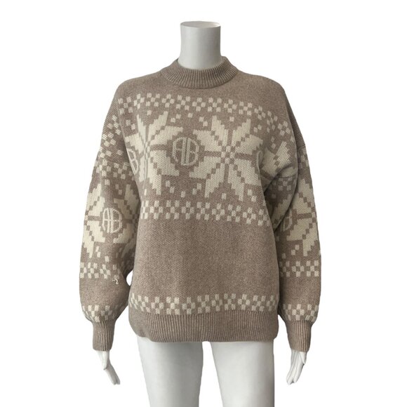 $550 Anine Bing RARE Beige White Snowfall Cheyanne Fair Isle Sweater size Medium - Picture 1 of 8